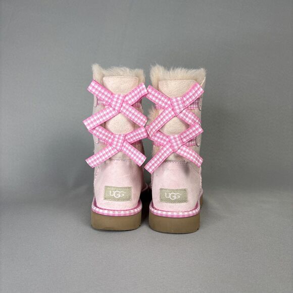 Women's UGG Boots Bailey Bow Gingham Seashell Pink Sz 7 Coquette 1101669 RARE! - Picture 2 of 16